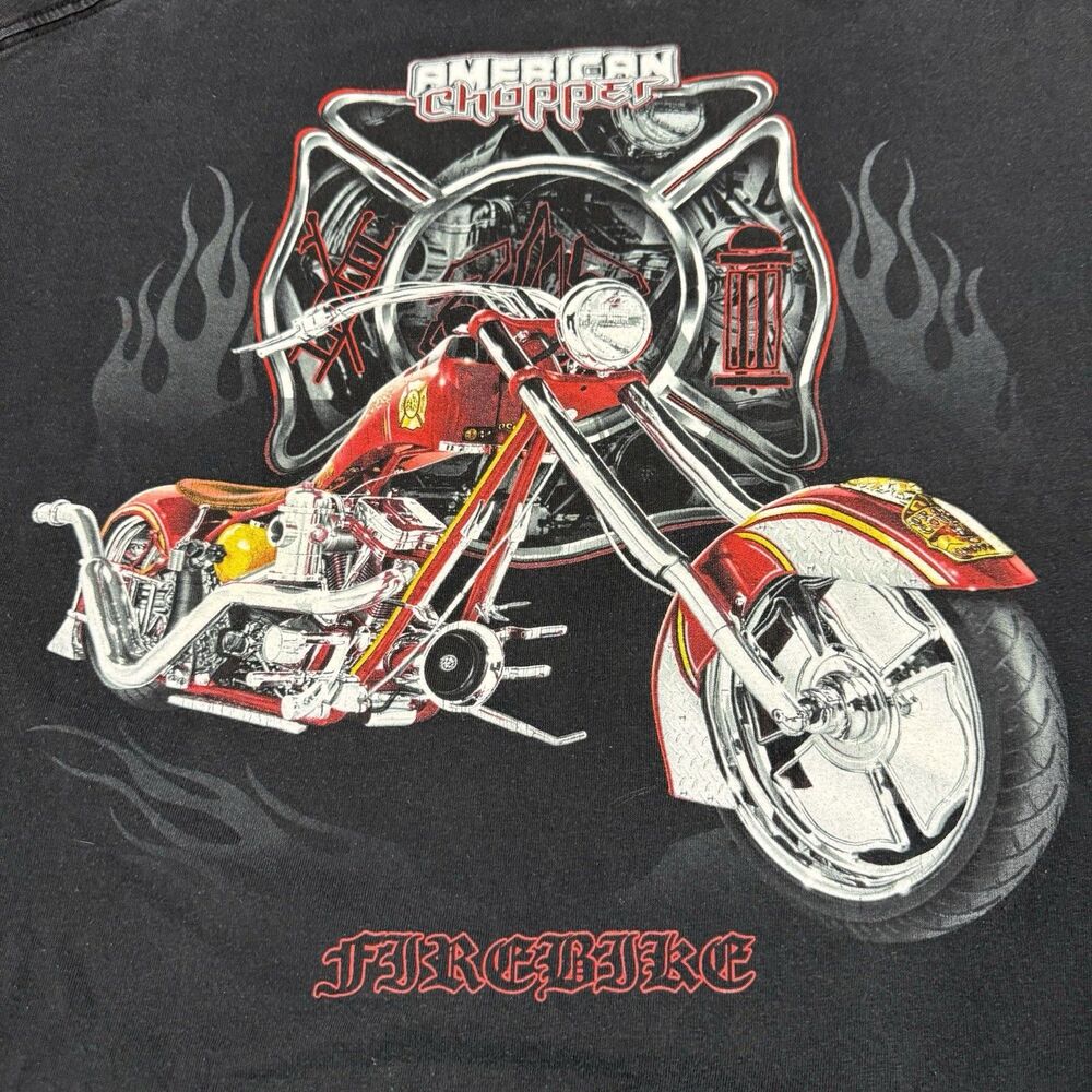 OCC Orange County Chopper Fire Bike VTG Mens Shirt XL Black Double Sided Y2K